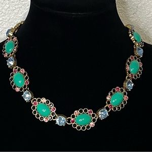 J.Crew Crystal Color Mix Statement Necklace Aqua Multi Flash Gold Plating